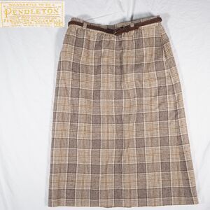 Pendleton Vintage Wool Skirt Brown Plaid Size 14 Made in USA